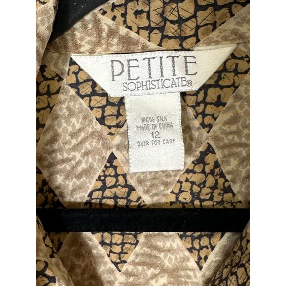Petite Sophisticate Women's Vintage Brown Diamond Patterned Silk Blouse Size 12 - Picture 2 of 3